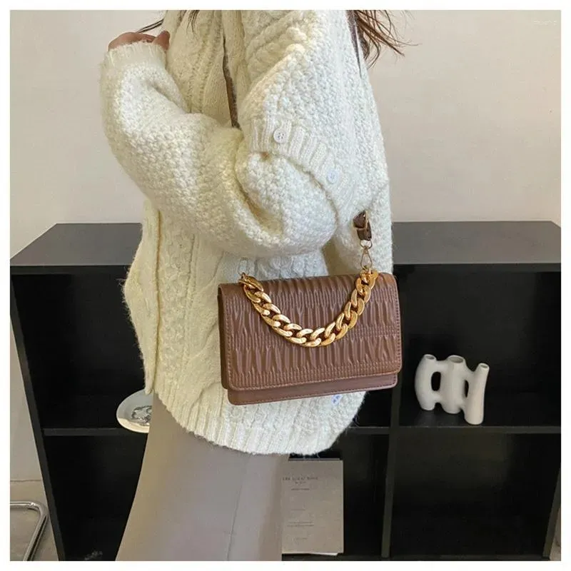 Evening Bags Fashion PU Leather Shoulder Bag For Women Chains Decor Messenger Handbags Purse Female Small Flap Crossbody Pouch Clutch A4