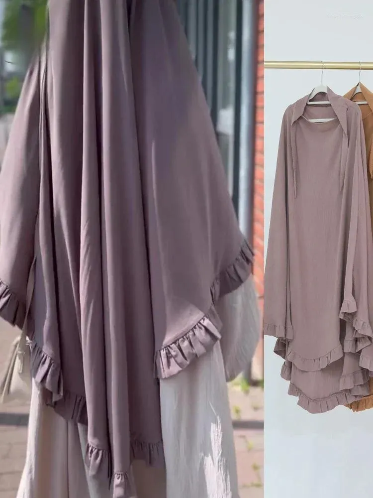 Abbigliamento etnico Ramadan Lungo Khimar Hijab Eid Foulard musulmano Donna One Piece Khimars Jubha Hijab islamico Musulman Preghiera Indumento