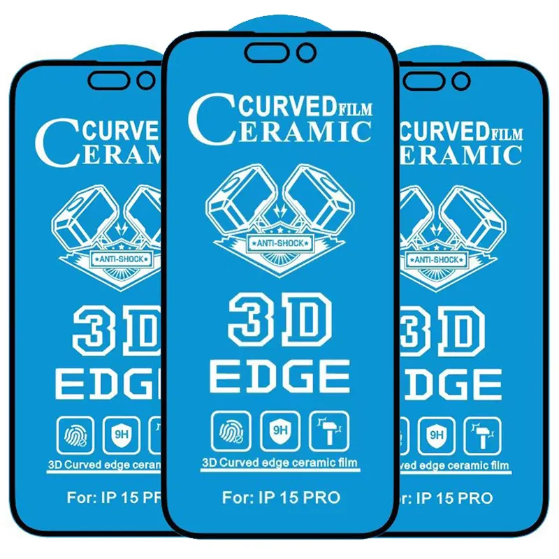 Protetor de tela para iPhone 15 Pro Max 14 Plus 13 Mini 12 11 XS XR X 8 7 SE 3D EDGE Cerâmica Curva HD Filme Anti Choque Explosão Prova Curva Premium Cobertura Completa