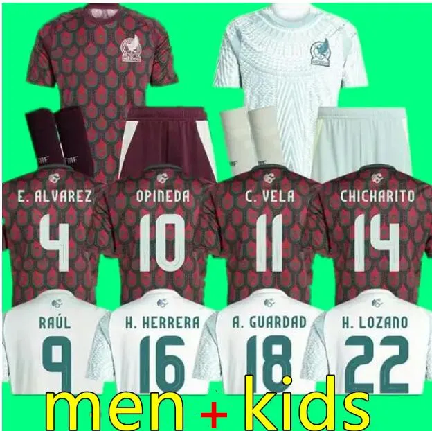 Fans 2024 2025 Mexique maillots de football national S.Cordova J.QUINONES A.VEGA G.OCHOA S.GIMENEZ RAUL H.LOZANO CHICHARITO K.ALVAREZ hommes enfants chemise
