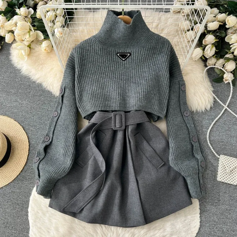 Autumn and winter gentle fashion style designer sweater women's 2-piece elegant knitted vest set set of domestic first-class main brand creation