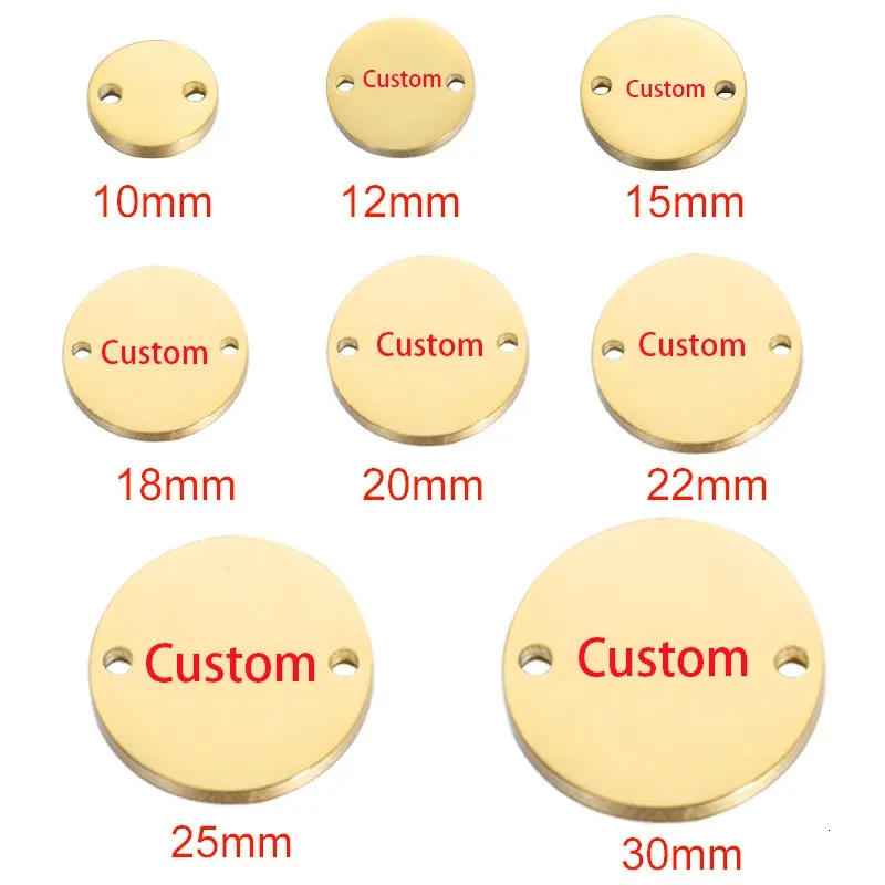 1030mm Custom Stainless Steel Textured Disc Charms 2 Holes Round Stamping Tag Double Hole Personalized Coin Findings 240309