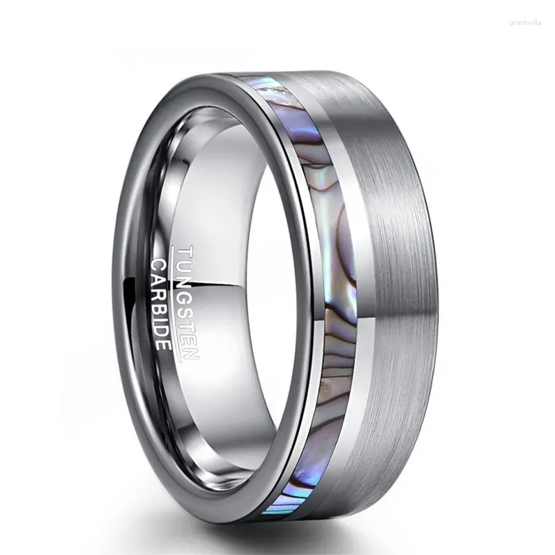 Met Zijstenen 2024 Mode-sieraden Heren Ring Mat Oppervlak Abalone Shell Wolfraam Staal Voor Mannen Bruiloft Verloving Paar Gift