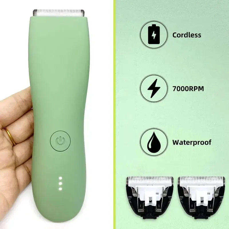 Body Hair Trimmer voor mannen Ballen Waterdicht Groen Elektrisch scheerapparaat Trimmer Machine voor man Scheren Liestrimmers Gevoelige gebieden 240322