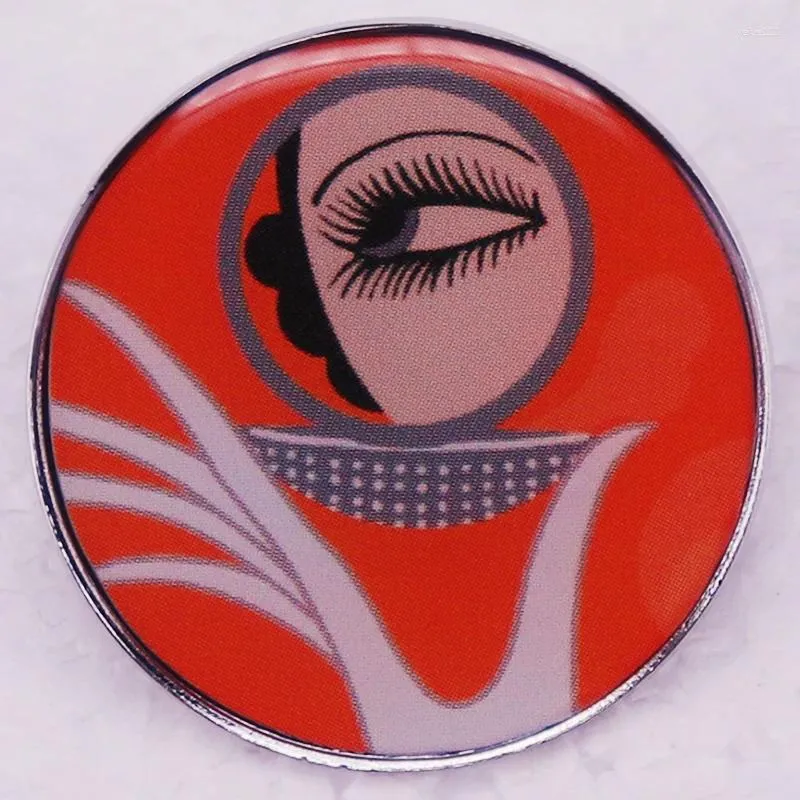 Brooches Girl W Big Pretty Eyes Looking In MIRROR Button Pins Erte Painting Badge Makeup Fashion Vintage Classic Art Deco