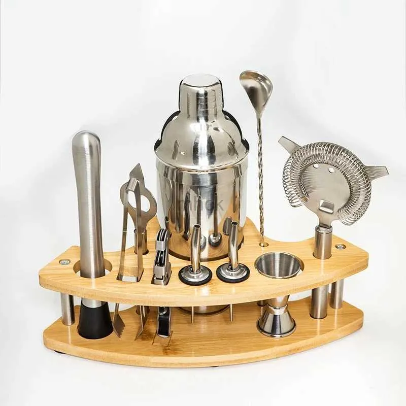 Bar Tools 11pcs Stainless Steel Bartender Kit with Stand Cocktail Shaker Set Cocktail Mixer Wine Martini Boston Shaker For Party Bar Tools 240322