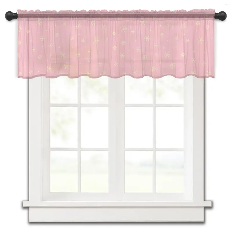 Rideau de noël Texture flocon de neige rose, en Tulle transparent, court, pour décoration de salon, de maison, en Voile