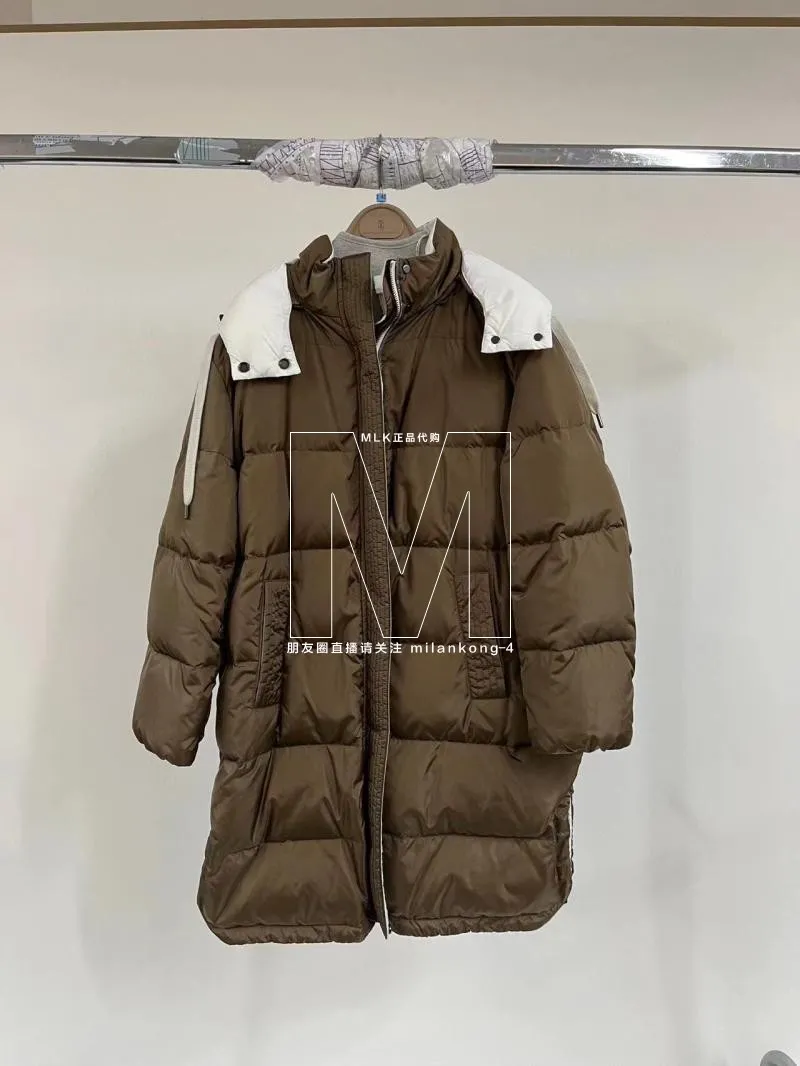 Women Downs Winter Goose Down Brunello Zipper Solid Color Long Sleeve Coats Jacket