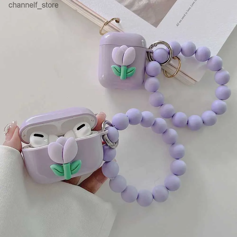 イヤホンのアクセサリーINS LILAC PURPLE TULIP EarphoneケースAirPods 2 AirPod 2 3 3番目のProケース