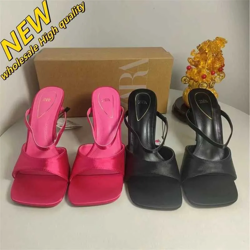 Cheap Store 90% Off Wholesale Za Spain 2024 Womens Shoes with Square Headed Open Toe High Heel Sandals and Slim Heels Versatile Back Air