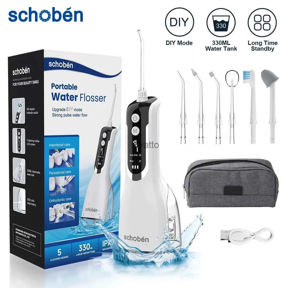 Diğer Aletler Shoben Taşınabilir Oral Irrigator USB Şarj Edilebilir Lavabo Diş Lavabosu 330ml Su Depk IPX7 Su Geçirmez Diş Temizleyici H240322