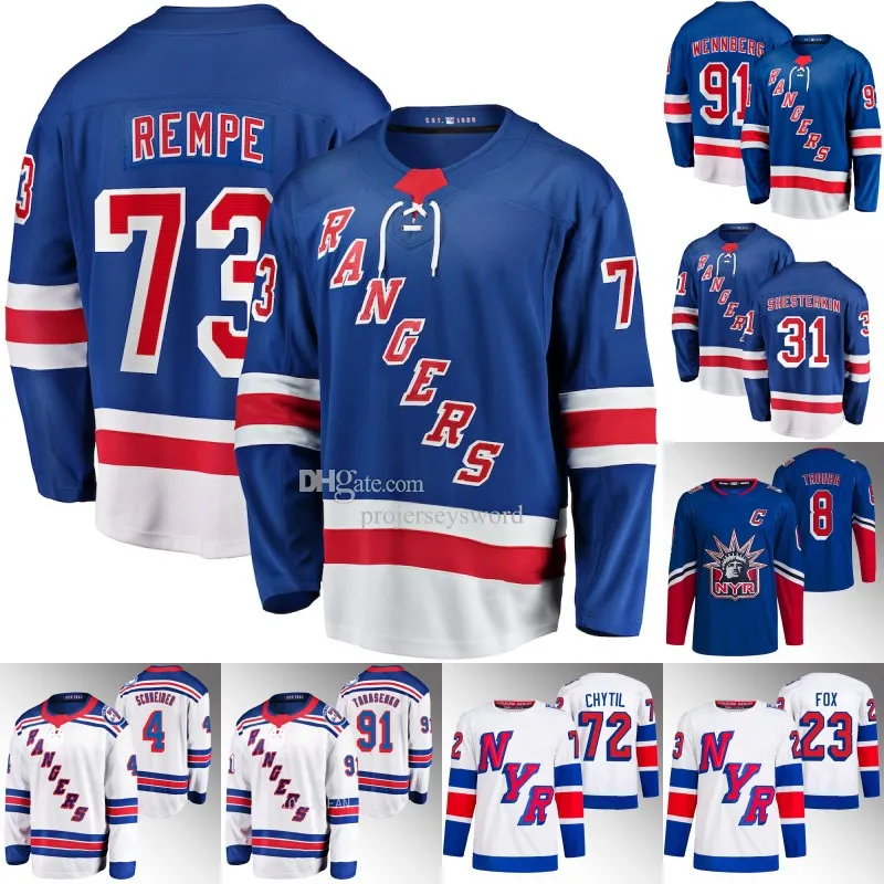 NY RANGERS MATT Rempe 저지 Adam Fox Artemi Panarin K'andre Miller Chris Kreider Mika Zibanejad Igor Shesterkin Alex Wennberg Kaapo Kakko Vincent Trocheck Jerseys