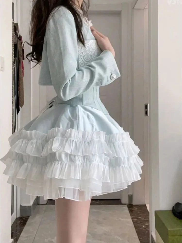 Blue Mini Dress Set Women Summer Two Piece Strapless Pullover Above Knee  Lolita Style from Dhgate Basic & Casual Dresses - price 98.23