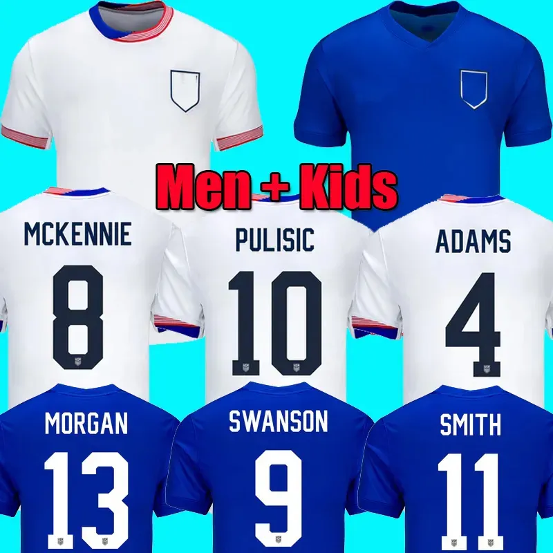 Camisas de futebol USAS 2025 Copa América 23/24 USWNT 4 estrelas Mulher Kids Kit USMNT 24/25 Home Away Camisas de futebol masculino versão de jogador 2024 PULISIC SMITH MORGAN