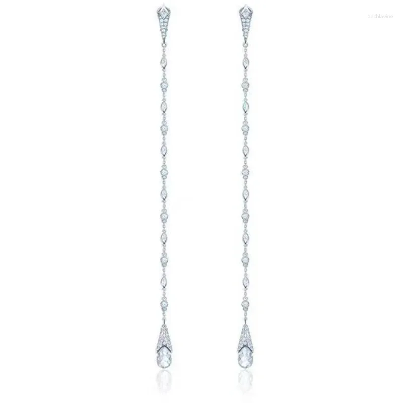 Orecchini pendenti tendenza moda solido argento sterling 925 goccia d'acqua cristallo nappa lunga per gioielli da donna Ko Design