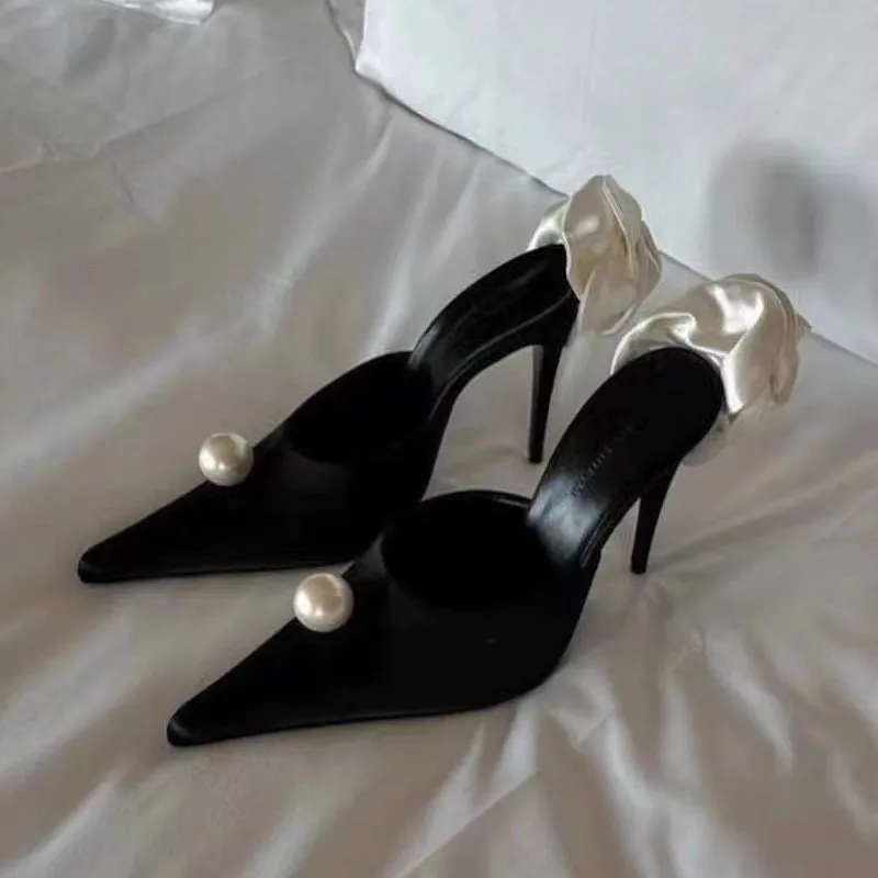 Mulheres sandálias de salto alto pontiagudo pérola flor senhoras stiletto fábrica feminino sapatos de festa de salto alto hotsale senhoras sandália