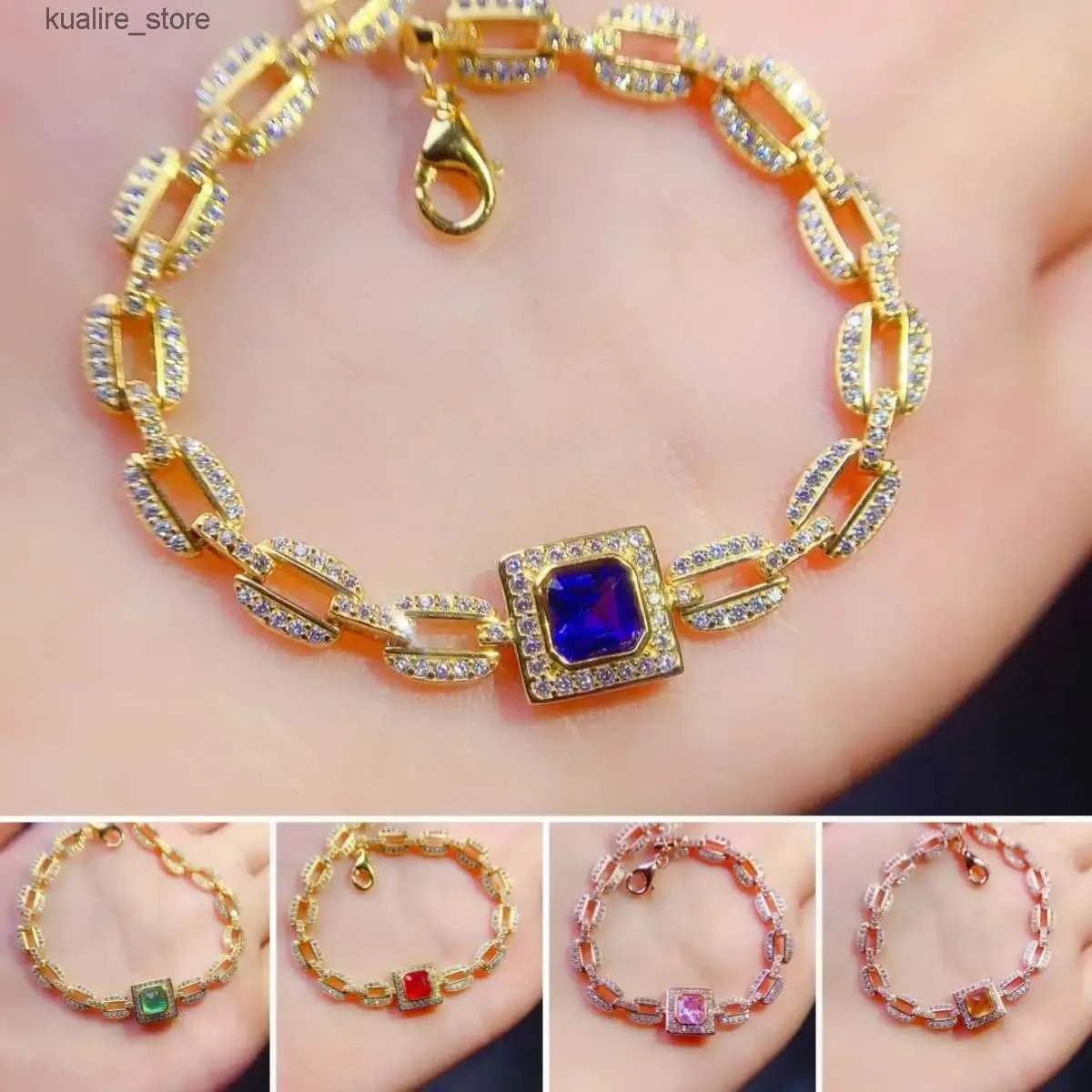 Charm Bracelets FS Natural Sapphire/Ruby/Emerald/Amethyst/Topaz S925 Sterling Silver Luxury Fine Fashion Charm Wedding Womens Jewelry L240322