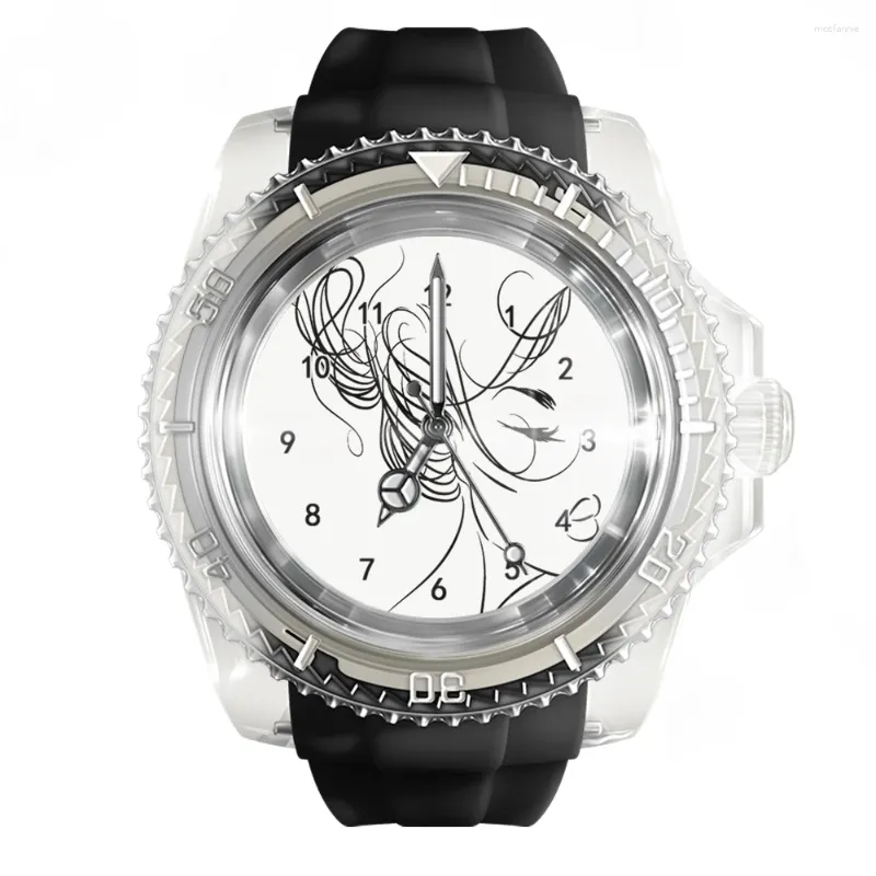 Wristwatches Fashionable Transparent Silicone White Watch Sketch Character Pattern Men's And Women's Quartz Sports Wrist