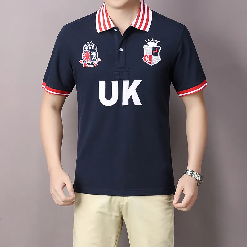 High-End POLO Shirt for Men, Short-Sleeved with Stylish Turn-Down Collar and Embroidered Accent, Pure Cotton Comfort
