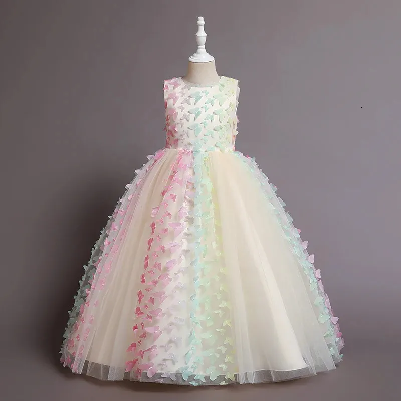 Meninas borboleta casamento longo qualidade vestido de renda festa tule princesa aniversário primeira comunhão vestido para 240318