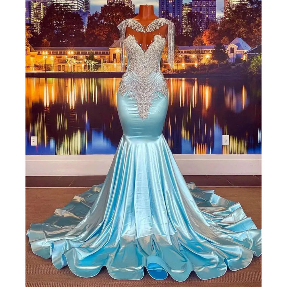 Arabische kralen Ebi Aso Crystals Prom Dresses Mermaid Backless Evening Formeel feest tweede receptie verjaardag engagement jurken jurk zj