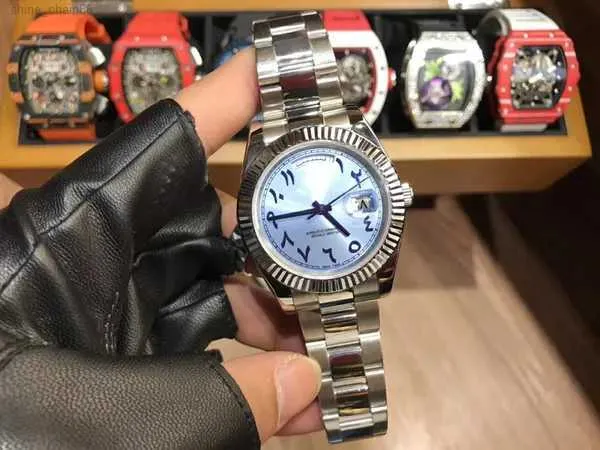 남성 시계 패션 디자이너 분위기 스카이 블루 다이얼 아랍어 숫자 자동 기계식 시계 무료 배송 방수 방수 사파이어 유리 남성 손목 시계