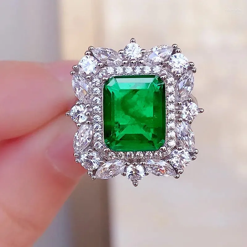Cluster-Ringe Schmuck S925 Sterling Silber Smaragdgrüner Edelstein-Ring Vintage Braut eingelegter Marquise-Diamant Hochzeit