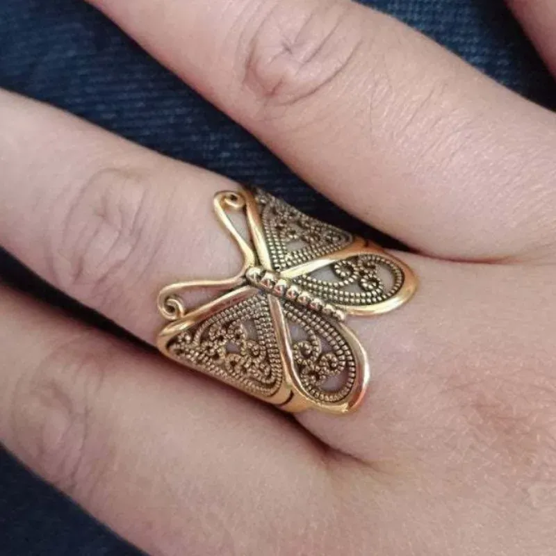 2024 New Vintage Butterfly Open 14K Gold Ring for Women Fashion Wedding Engagement Rings Girl Accessories Jewelry Party Gifts