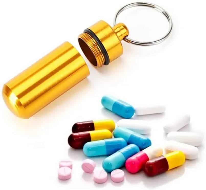 15 Pack Pill Box Keyring Colourful Aluminum Alloy Pill Container Water Resistant Keychain Emergency Stash Pill Holder for Outdoor26877094