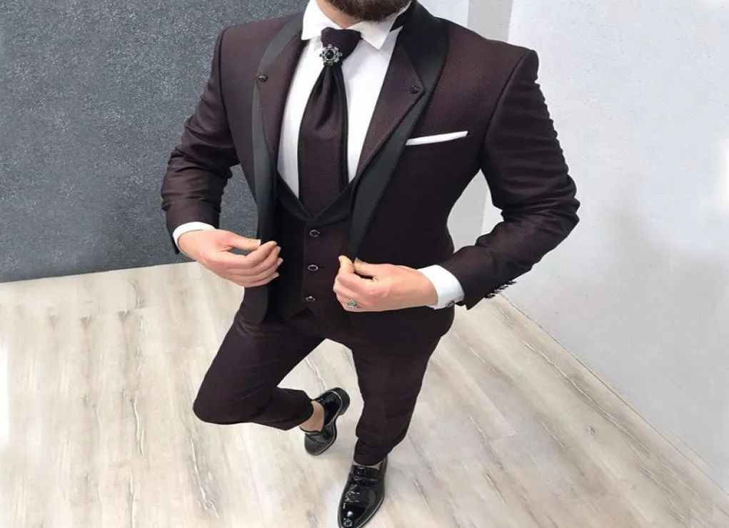 Anpassad design Wine Red Slim Fit Wedding Costume Suit For Men Groom Suits 3 Pieces Party Suits Wedding Tuxedo For Man B824258383