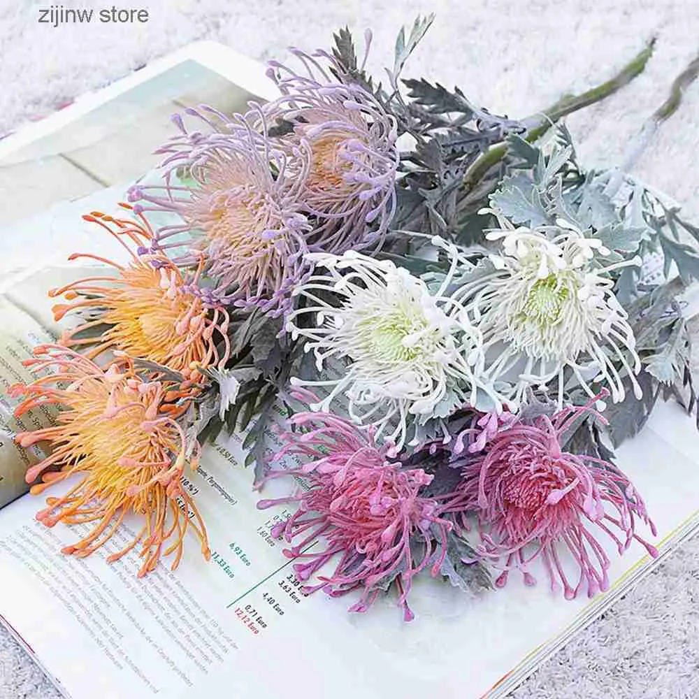 Faux blommor grönare konstgjorda blommor kort gren krabba klo 2 gaffel pincushion jul kransvas för hem bröllop dekoration falsk plantering y240322