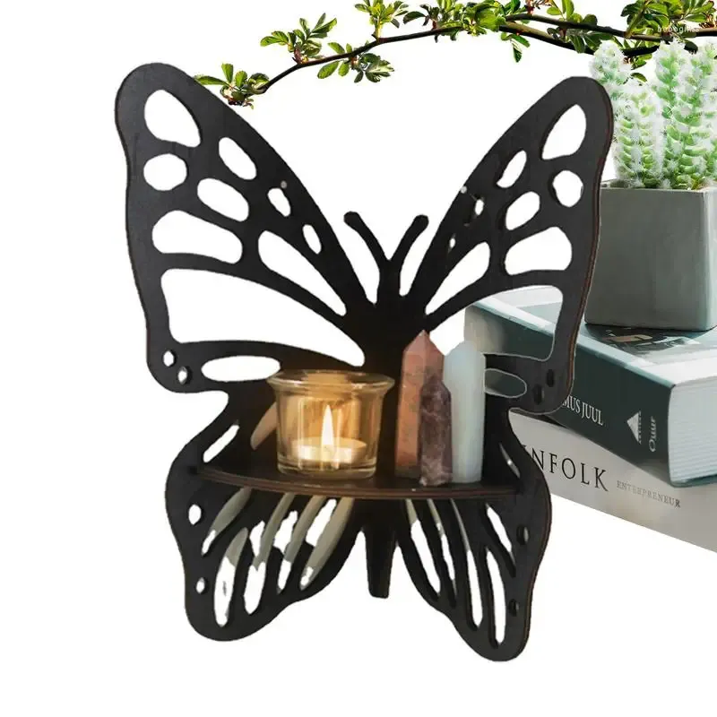 Decorative Plates Butterfly Wooden Display Shelf Crystal Wall Hanging Walls Corner Jewelry Holder Storage Organizer Floating