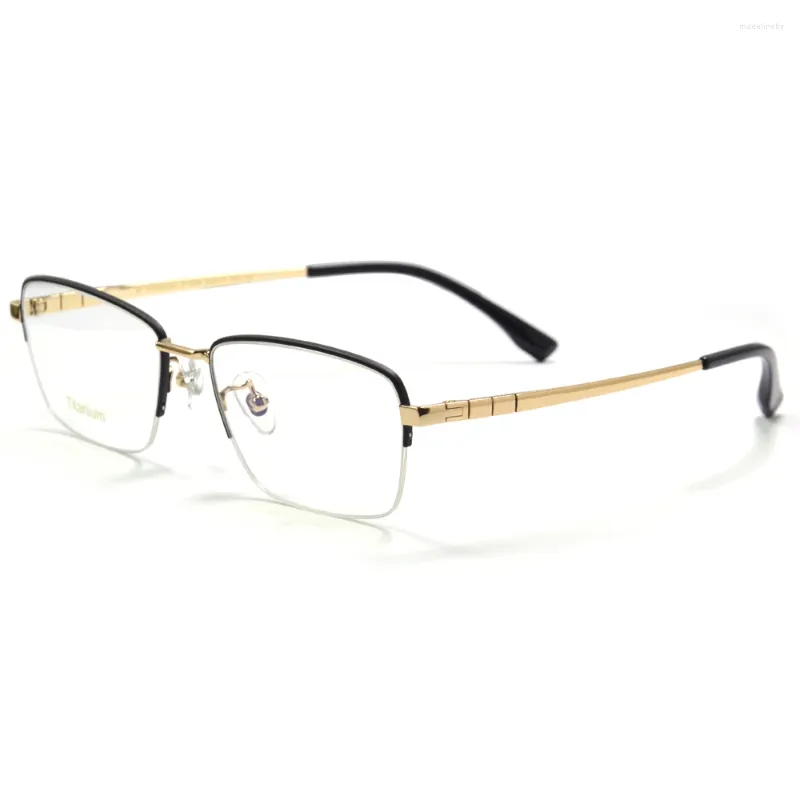 Sunglasses Frames Men's Titanium Half Eyeglasses For Sight Vintage Black And Gold Flexible Rim Business Style Spectacles Men