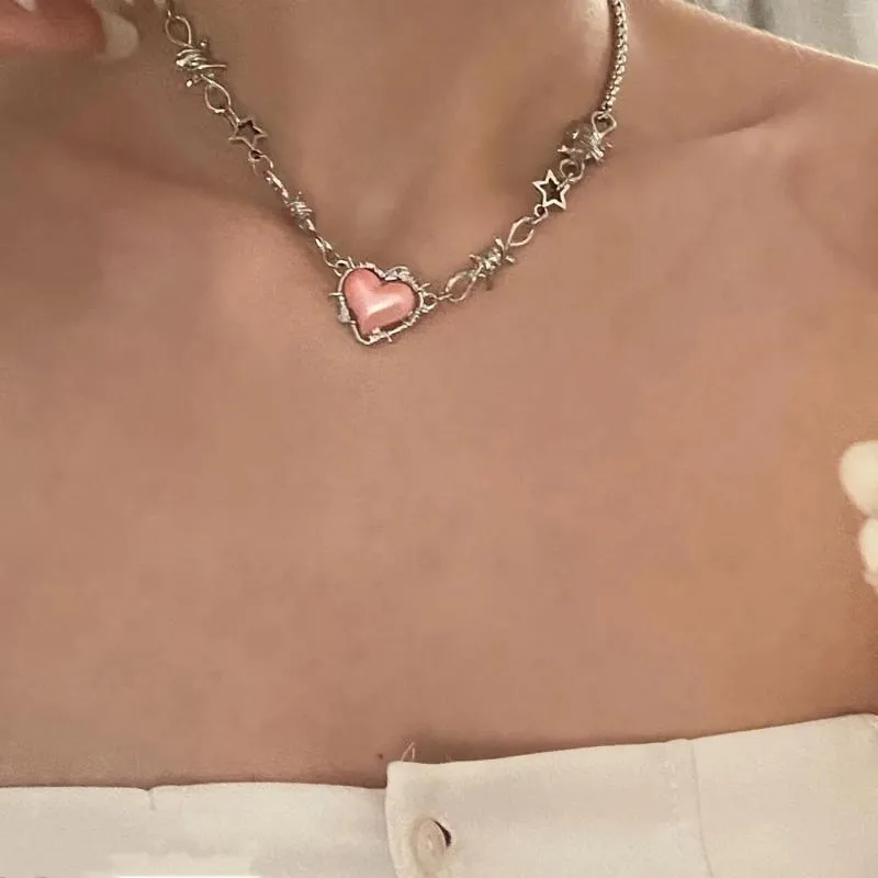 Chains Y2K Pink Love Thorns Cool Vintage Clavicle Chain Jewelry Accessories Fashion For Women Christmas Gift