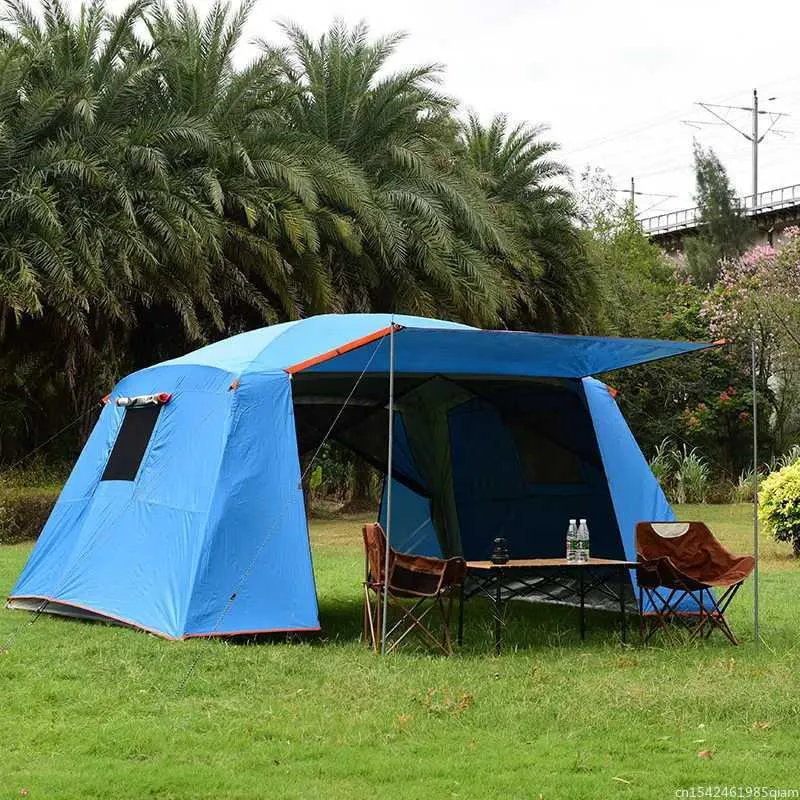 Tentes et abris Ultralarge 5-8 personnes Double couche 365*365*210CM grand gazebo abri solaire avec moustiquaire tente de Camping 240322