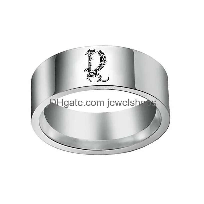 Bandringen Retro initialen Zegelring voor mannen 8 mm Bky zware stempel mannelijke roestvrijstalen letters aangepaste sieraden cadeau hem drop levering Dha19