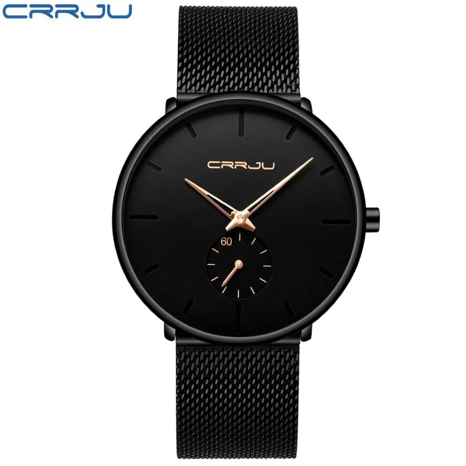 Crrju Top Marke Luxus Quarzuhr männer Casual Schwarz Japan quarz-uhr edelstahl Gesicht ultra dünne uhr männlich relogio Neue nic166C