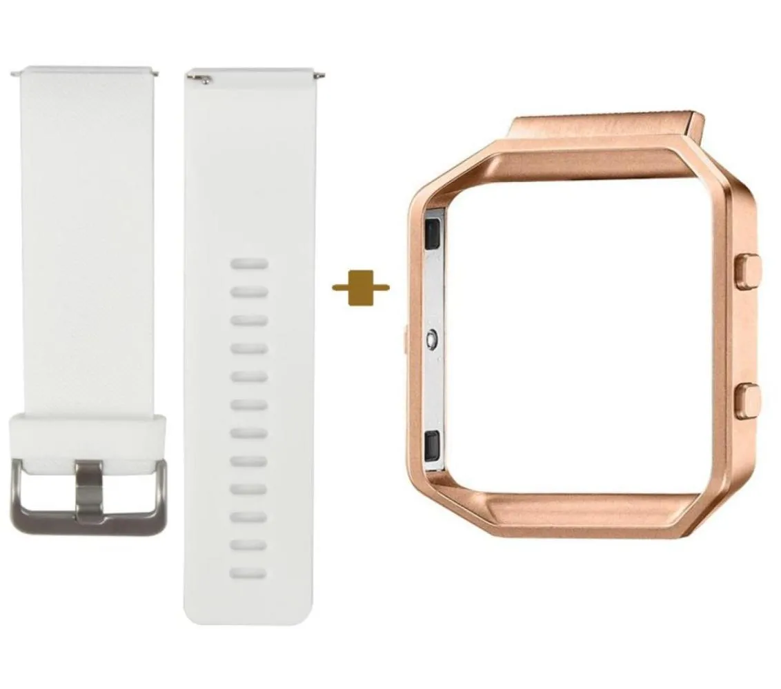 Pulseira de relógio inteligente de liberação rápida para Fitbit Blaze Classic Pulseira Tamanho grande disponível branco com moldura de ouro rosa 64378967167362