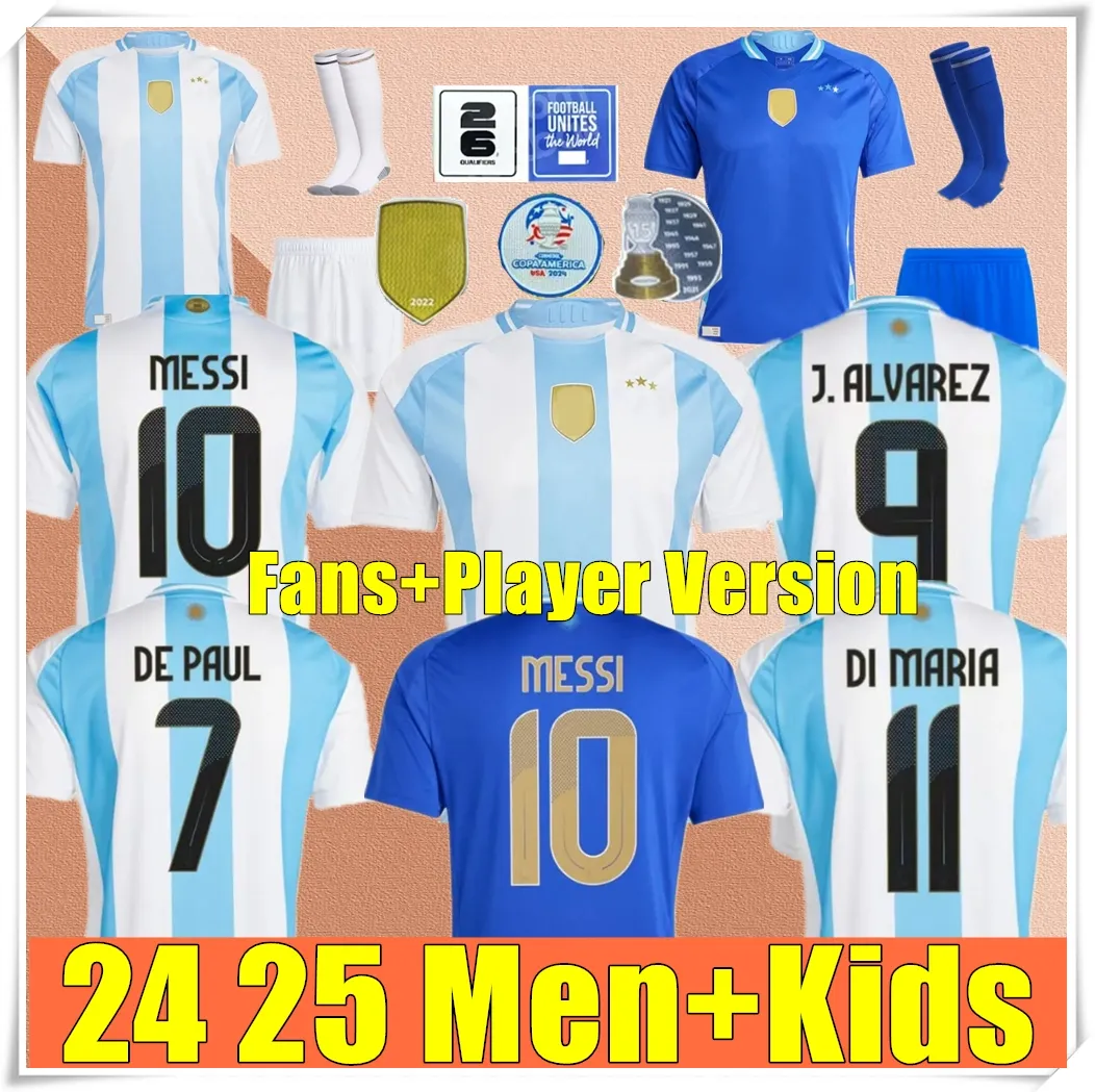 2024 Messis Argentina Fußball -Trikot -Copa America Cup Camisetas Kids Kit 2025 Nationalmannschaft 24/25 Home Away Football Shirt Player Version Martinez di Maria Lautaro 4xl