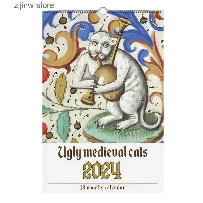 Календарь Ugly Medieval Cat Calendar 2024 Настенный интересный календарь-планировщик висит календарь Уникальные подарки для любителей кошек Y240322