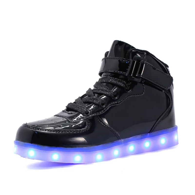 Кроссовки сильные черные детские туфли с светлыми мальчиками девочки повседневная светодиодная обувь для детей USB зарядка светодиодные свет 5 цветов детская обувь
