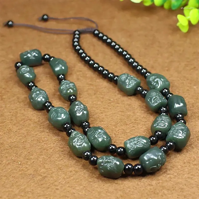 Chaînes Naturel 7A Hetian Jade Perles Bouddha Collier Pendentif Foi Collier Pour Femme Hommes