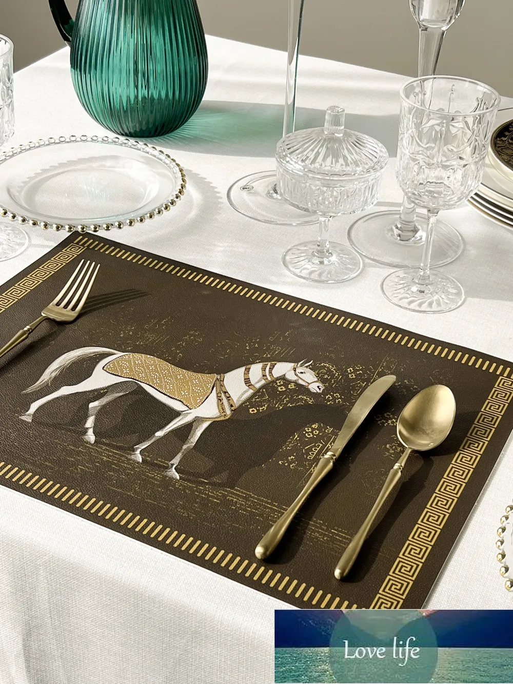 All-Match Retro Down Horse Printed Dining Table Placemat vattentät oljebeständigt läder västra placemat bordsmattor