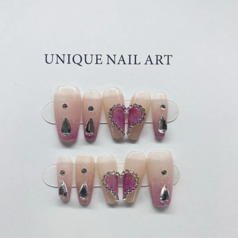 False Nails Heart Chain Rhinestone Detachable Reusable High-Quality Elegant White Handmade Press On