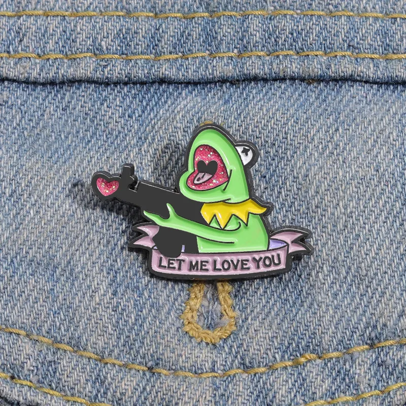 Funny Frog Let Me Love You Enamel Pin Creative Animal Brooches Cartoon Glitter Lapel Badge Jewelry Clothes Hat Backpack Pin Gift