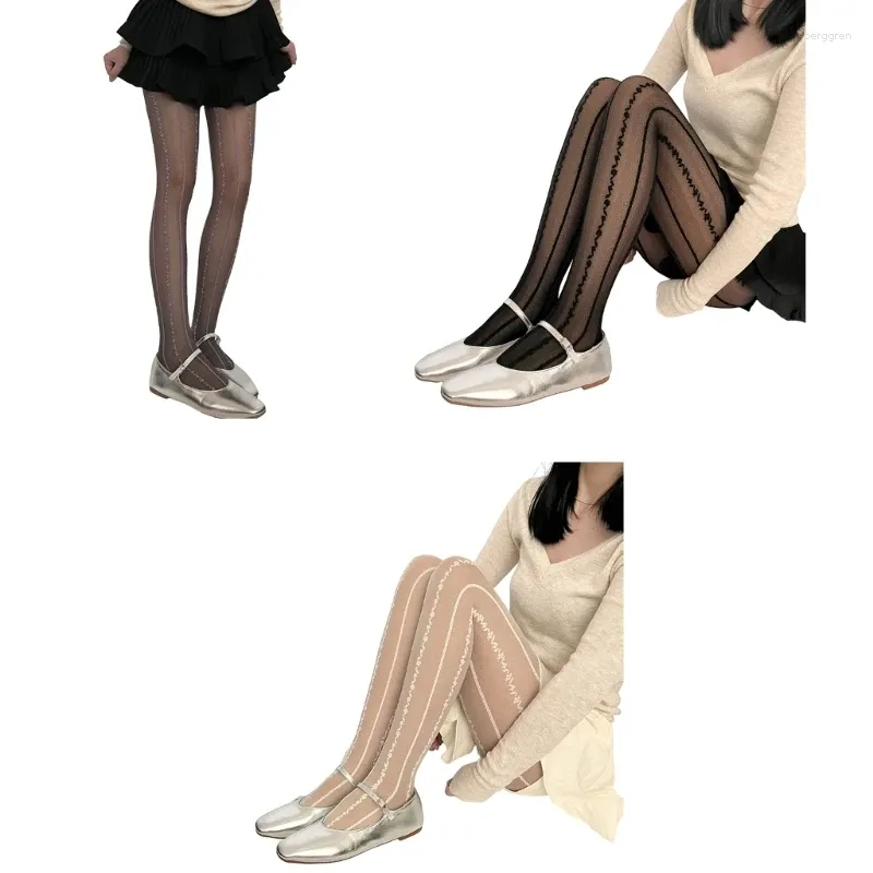 Chaussettes fines pour femmes, collants fins, Vintage, Ballet, doux, Floral, rayures verticales, à motifs, esthétiques, H9ED