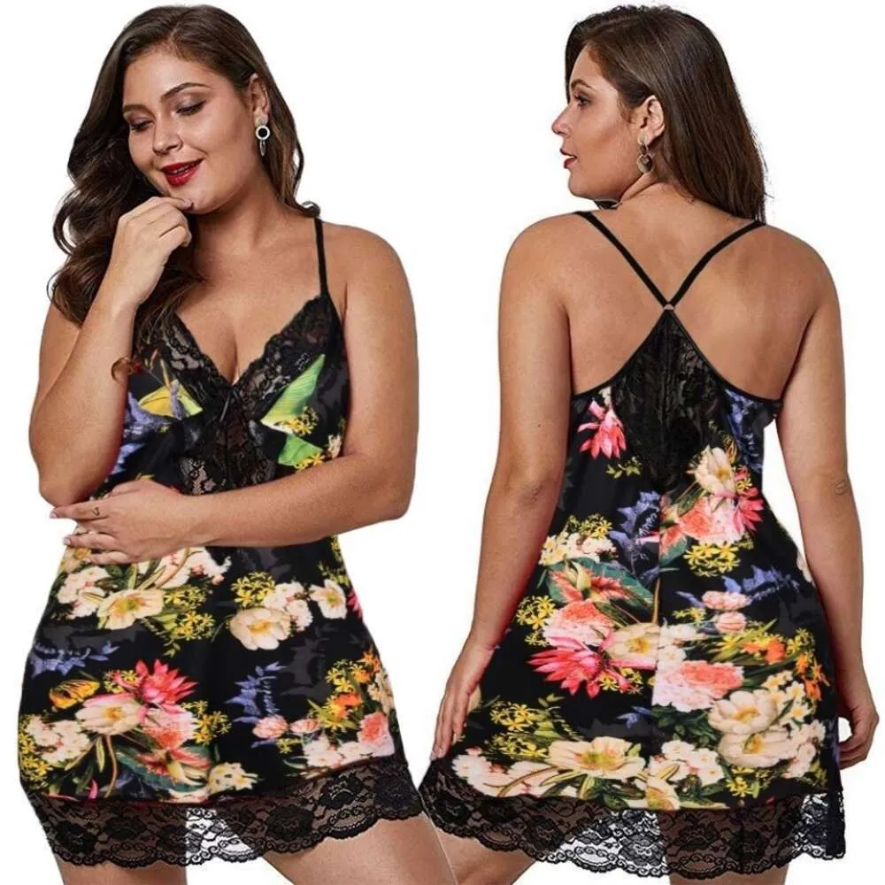 Printed Lingerie, Seductive And Oversized Pajamas, Sexy Women's Camisole Dresses, Chubby D130 516237