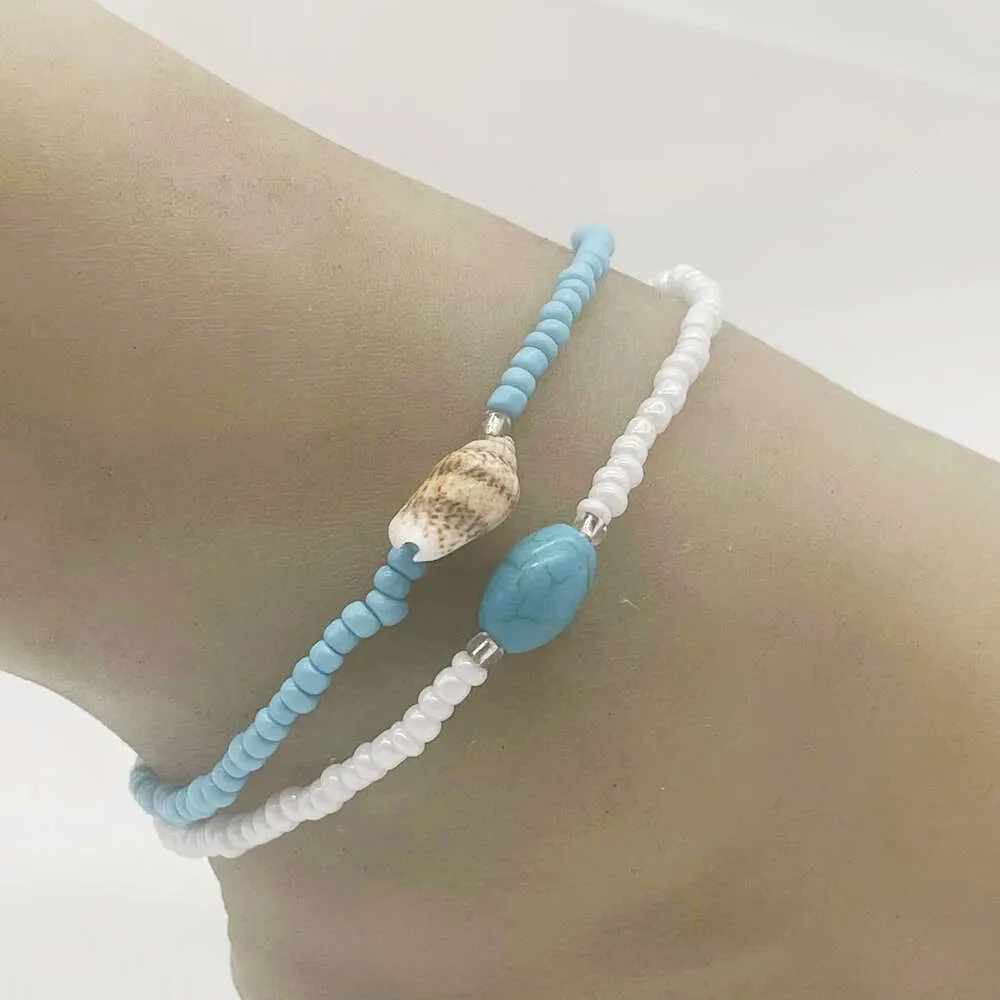 Jewelry Bohemian Beach Rice Pearl Conch Double Layer Chain Ethnic Style Beaded Handmade Feet Decoration