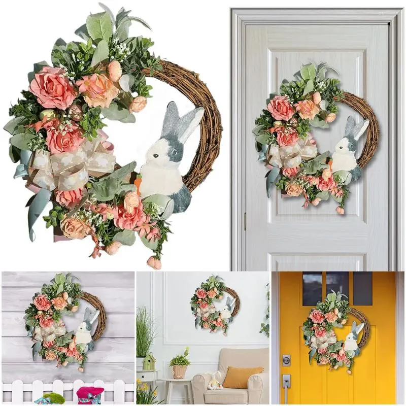 Flores decorativas grinalda de páscoa flor artificial 40cm armário para decoração de janela de parede da porta da frente
