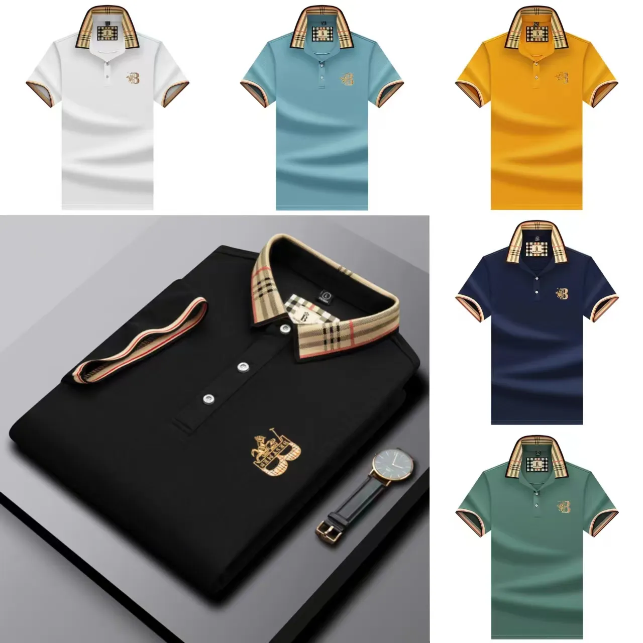 Новинка 2024 года, летняя мужская рубашка поло из жемчуга, шелка и хлопка, повседневная деловая футболка с вышивкой и короткими рукавами, топ